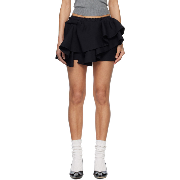  Shushu/tong Navy Asymmetrical Bow & Ruffle Miniskirt 