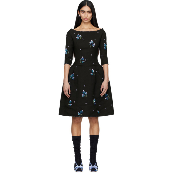  Shushu/tong Navy Corset Waist Off-shoulder Midi Dress 