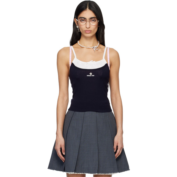  Shushu/tong Navy Patchwork Knit Sling Camisole 