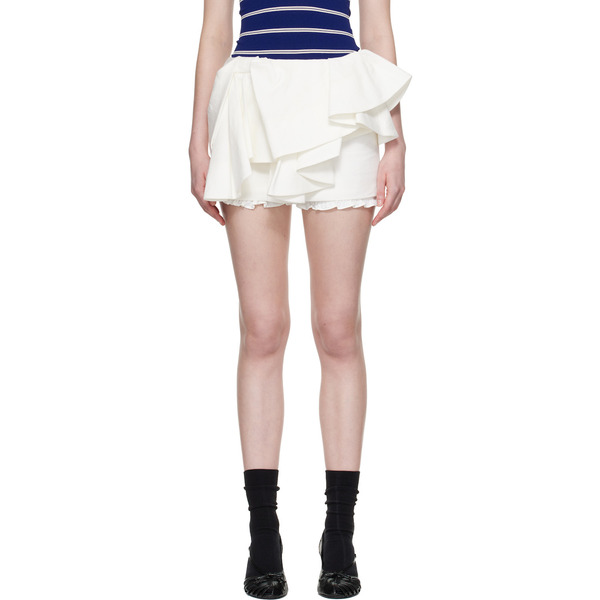 Shushu/tong White Asymmetrical Bow & Ruffle Miniskirt 