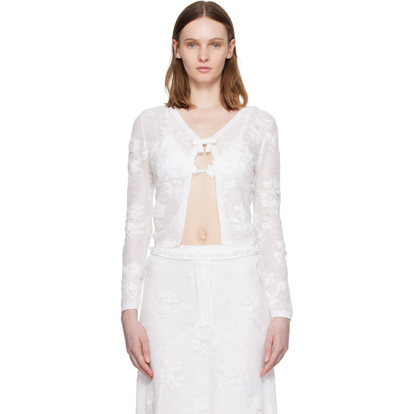  Shushu/tong White Threadwork Bow Cardigan 