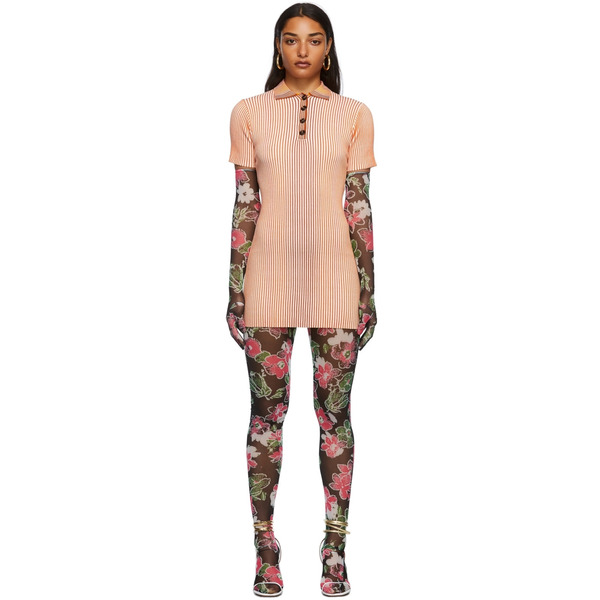  Shuting Qiu Orange & White Rib Knit Mid-length Dress 