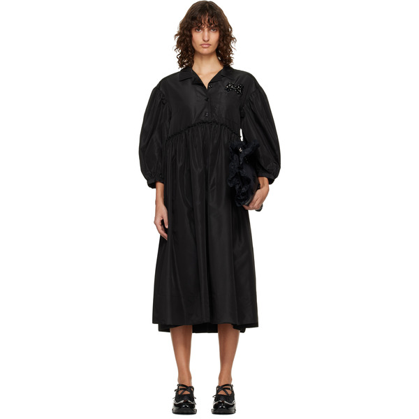  Simone Rocha Black Embellished Signature Smock Shirt Midi Dress 