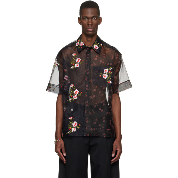  Simone Rocha Black Sheer Patchwork Boxy Shirt 