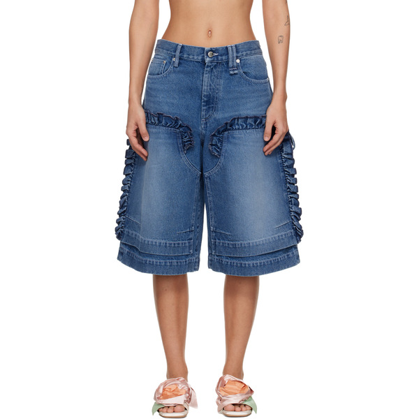  Simone Rocha Blue Ruffle Frill Denim Board Shorts 