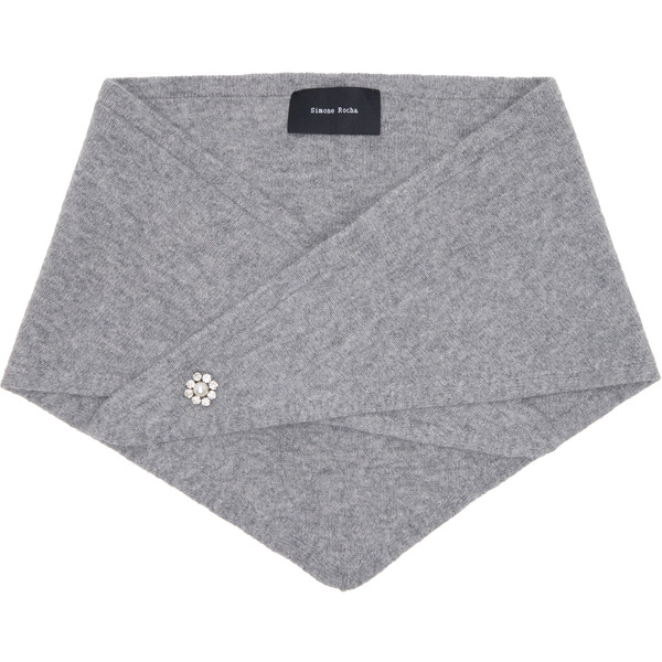  Simone Rocha Gray Embellished Cashmere Neckerchief Scarf 