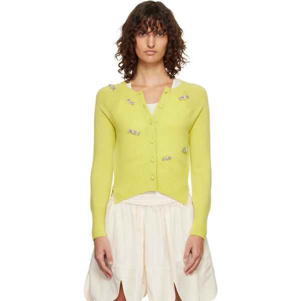  Simone Rocha Green Turbo Embellished Relaxed Cashmere Cardigan 