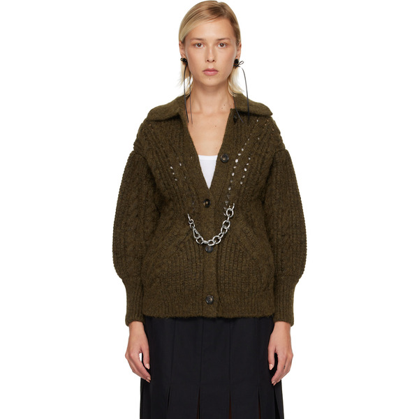  Simone Rocha Khaki Sculpted Chunky Knit Chain Detail Cardigan 