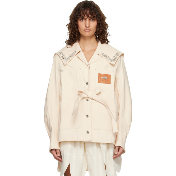  Simone Rocha Off-white Sailor Collar Workwear Bow Denim Jacket 