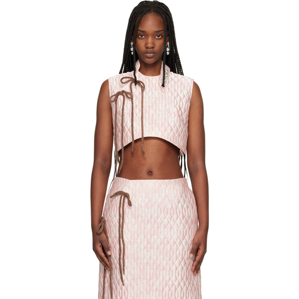  Simone Rocha Pink Embellished Quilted Offset Fragment Collar Blouse 