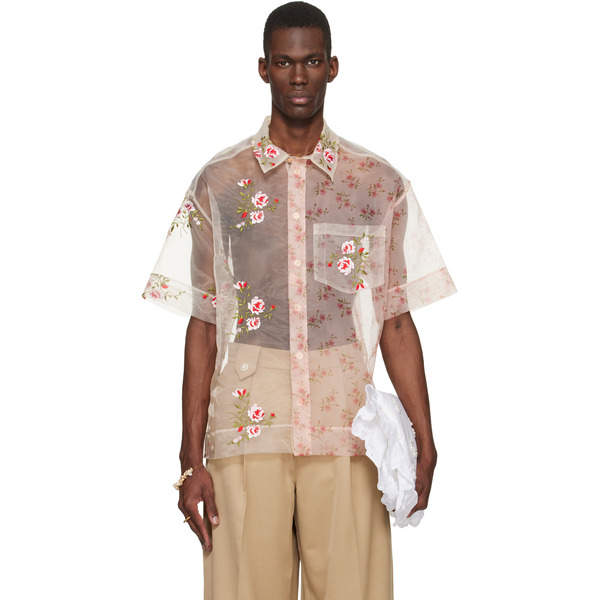  Simone Rocha Pink Sheer Patchwork Boxy Shirt 