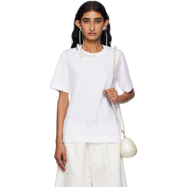  Simone Rocha White Pearl & Chain Boy T-shirt 
