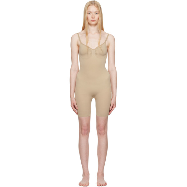  Skims Beige Seamless Sculpt Mid Thigh Bodysuit 