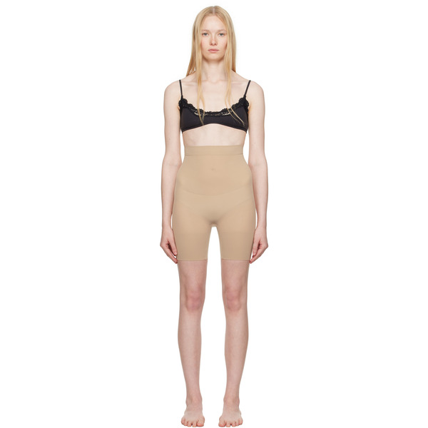  Skims Beige Sheer Seamless High-waisted Mid Thigh Shorts 