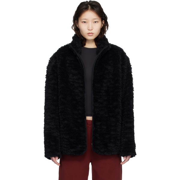  Skims Black Faux Fur Oversized Mock Neck Jacket 