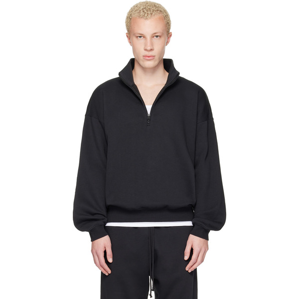  Skims Black Fleece Lounge Relaxed Quarter Zip Sweatshirt 