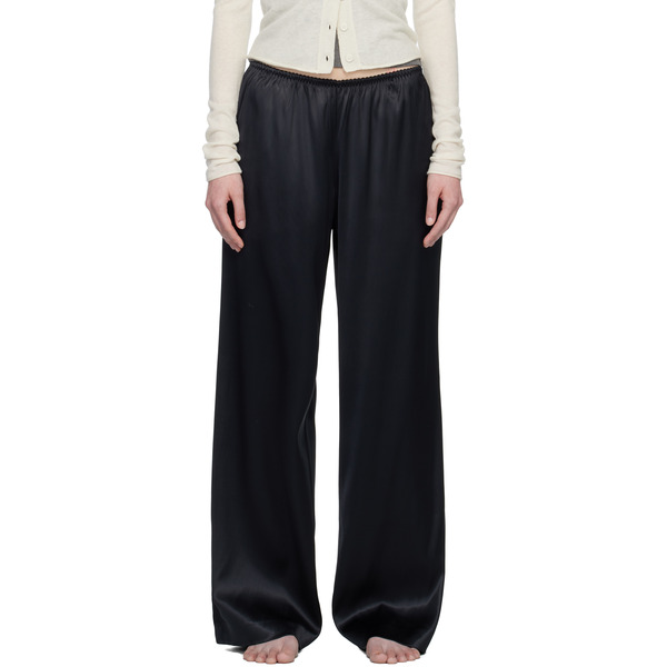  Skims Black Heavyweight Satin Wide Leg Lounge Pants 