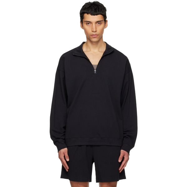  Skims Black Jersey Lounge Relaxed Quarter Zip Pullover Sweatshirt 