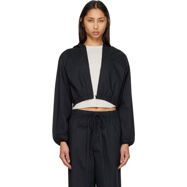  Skims Black Woven Cotton Cropped Zip Up Jacket 
