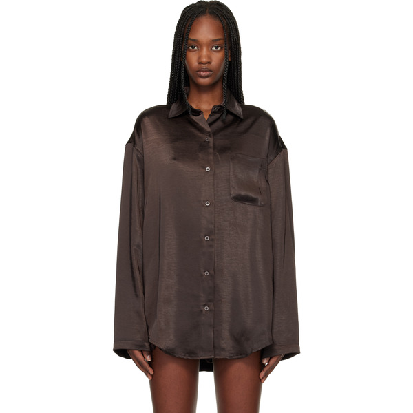  Skims Brown Lightweight Satin Oversized Shirt 