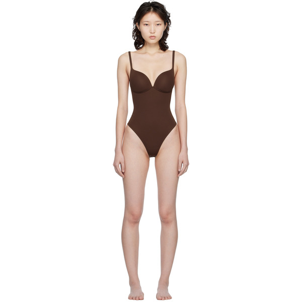  Skims Brown Skims Ultimate Body Push-up Thong Bodysuit 