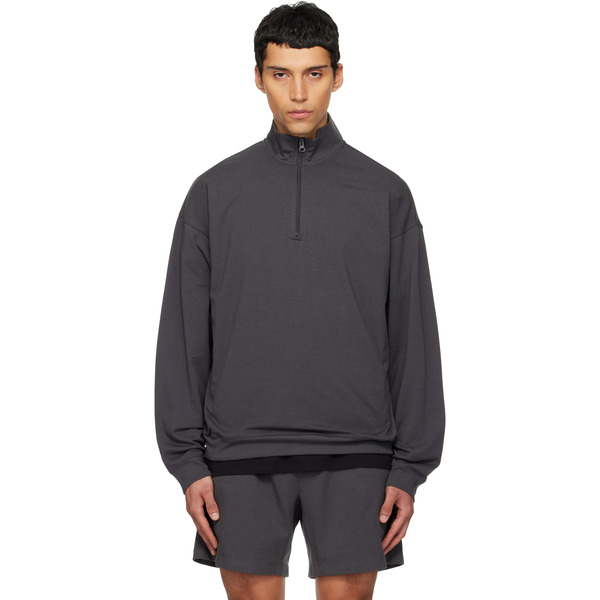  Skims Gray Jersey Lounge Relaxed Quarter Zip Pullover Sweatshirt 