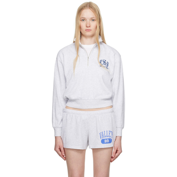  Skims Gray Lightweight Fleece Shrunken Quarter Zip Sweatshirt 