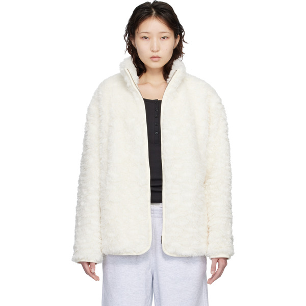  Skims White Faux Fur Oversized Mock Neck Jacket 