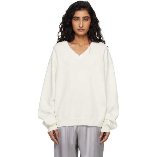  Skims White 'sweater Knits' Pullover V-neck Sweater 