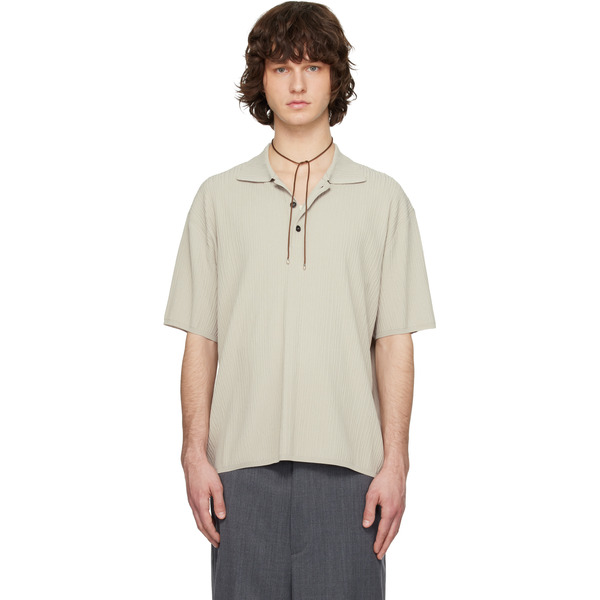  Solid Homme Beige Crease Short Sleeve Collared Knit Polo 