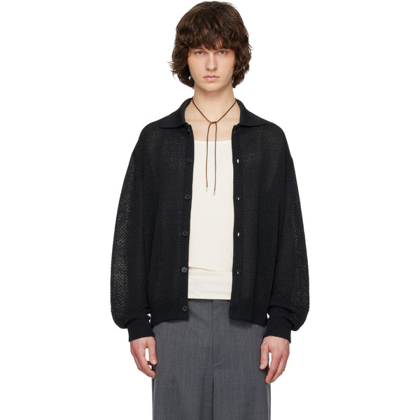  Solid Homme Black Collar Button Cardigan 