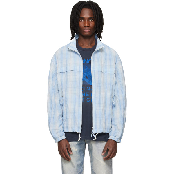  Solid Homme Blue High Neck Check Blouson Jacket 
