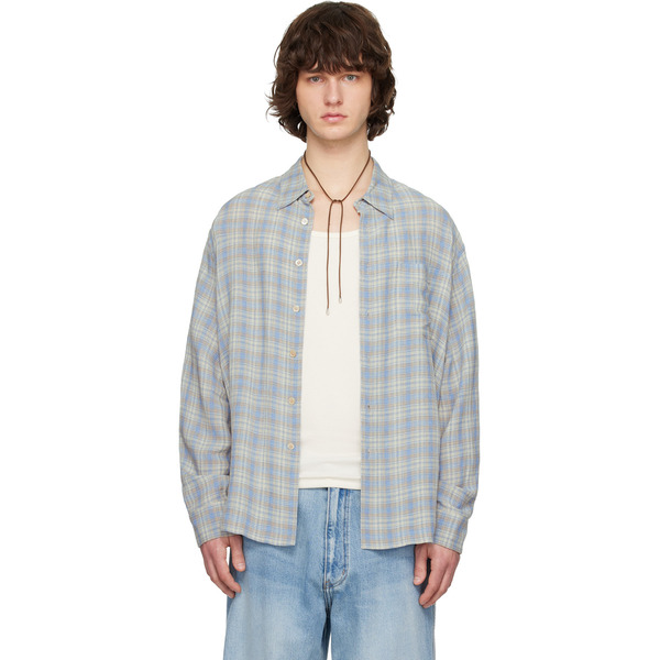  Solid Homme Blue Viscose Linen Check Shirt 