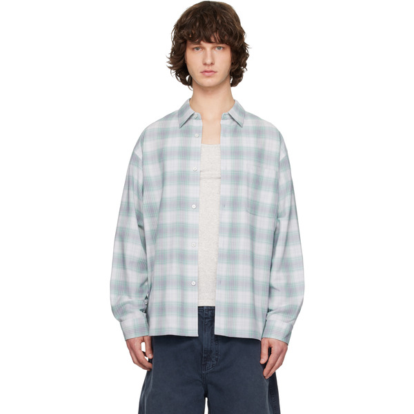  Solid Homme Green & Gray Wool Cotton Check Shirt 