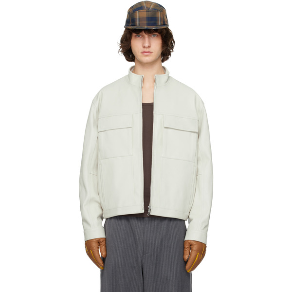  Solid Homme Off-white High-neck Two-pocket Leather Jacket 