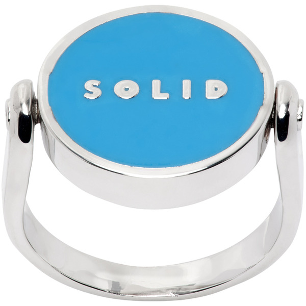  Solid Homme Silver & Blue Solid Round Ring 