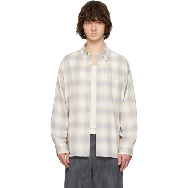  Solid Homme Yellow & Gray Wool Cotton Check Shirt 