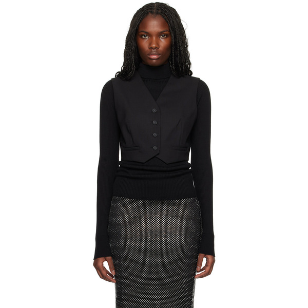  Sportmax Black Cropped Stretch Wool Waistcoat 