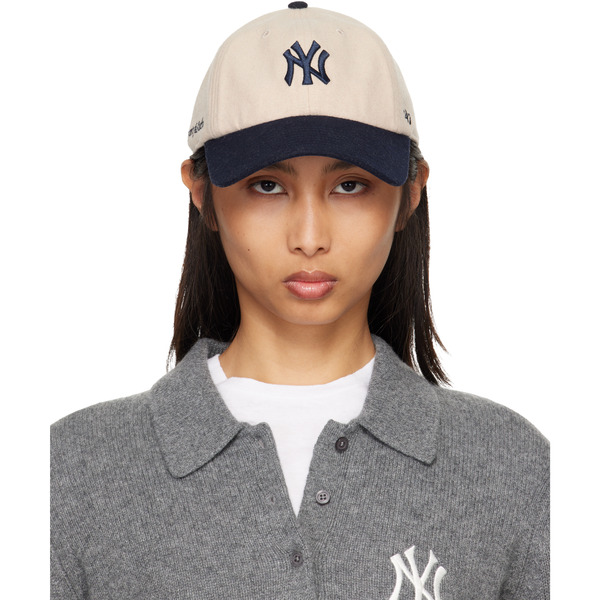  Sporty & Rich Off-white & Navy '47 Edition Yankees Serif Wool Cap 