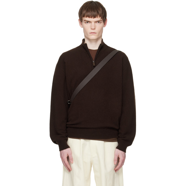  Ssstein Brown Pure Cashmere Knit Half Zip Ls Sweater 