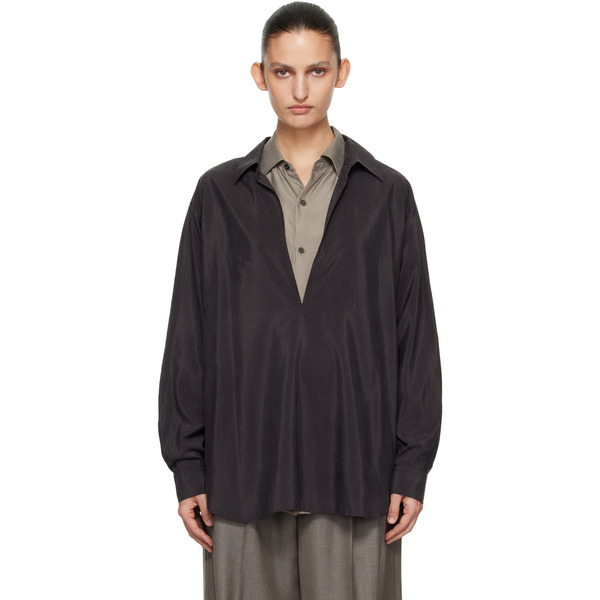  Ssstein Brown Silk Nylon Skipper Shirt 