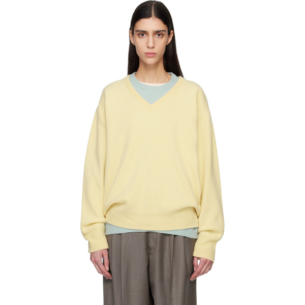  Ssstein Yellow Pure Cashmere Knit V Neck Ls Sweater 