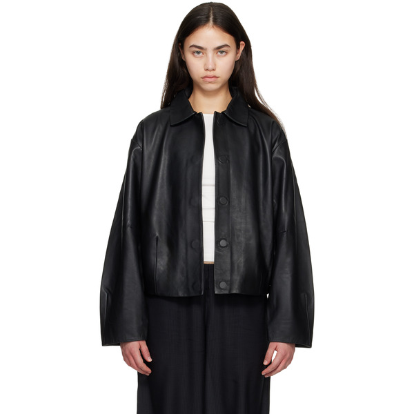  St. Agni Black Cocoon Leather Jacket 