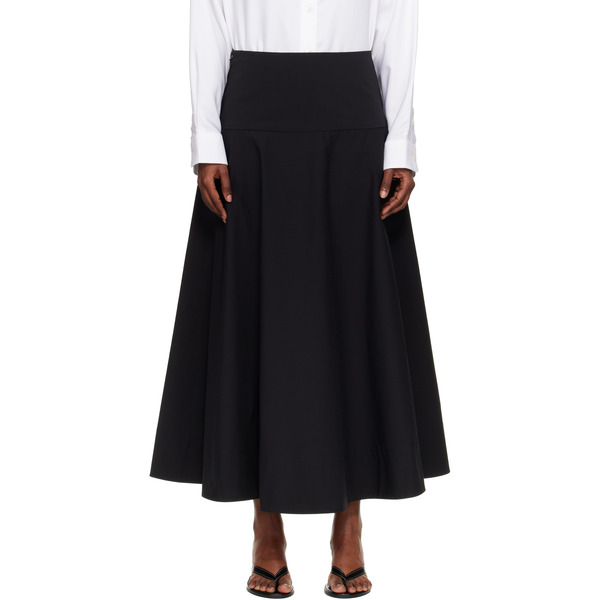  St. Agni Black Cotton Circle Hem Maxi Skirt 