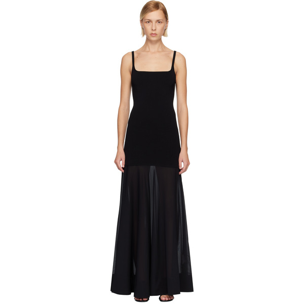  St. Agni Black Sheer Silk Circle Hem Maxi Dress 