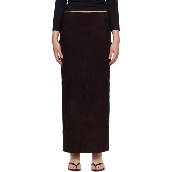  St. Agni Brown Suede Column Midi Skirt 