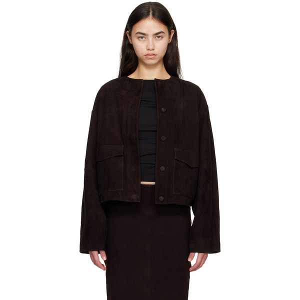  St. Agni Brown Suede Utility Cocoon Bomber Jacket 