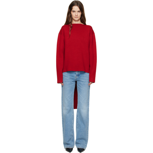  St. Agni Red Milano Knit Scarf Sweater 