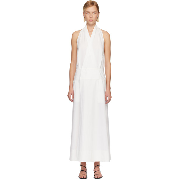  St. Agni White Halter Wrap Midi Dress 