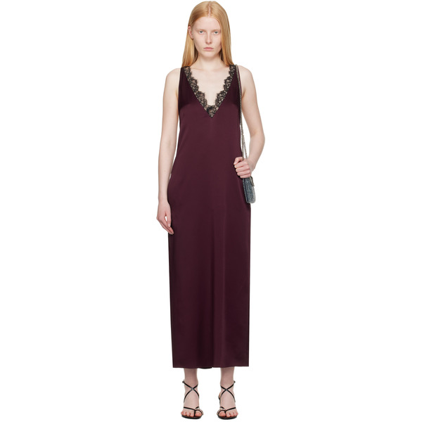  Stella Mccartney Burgundy Satin Slip Maxi Dress 
